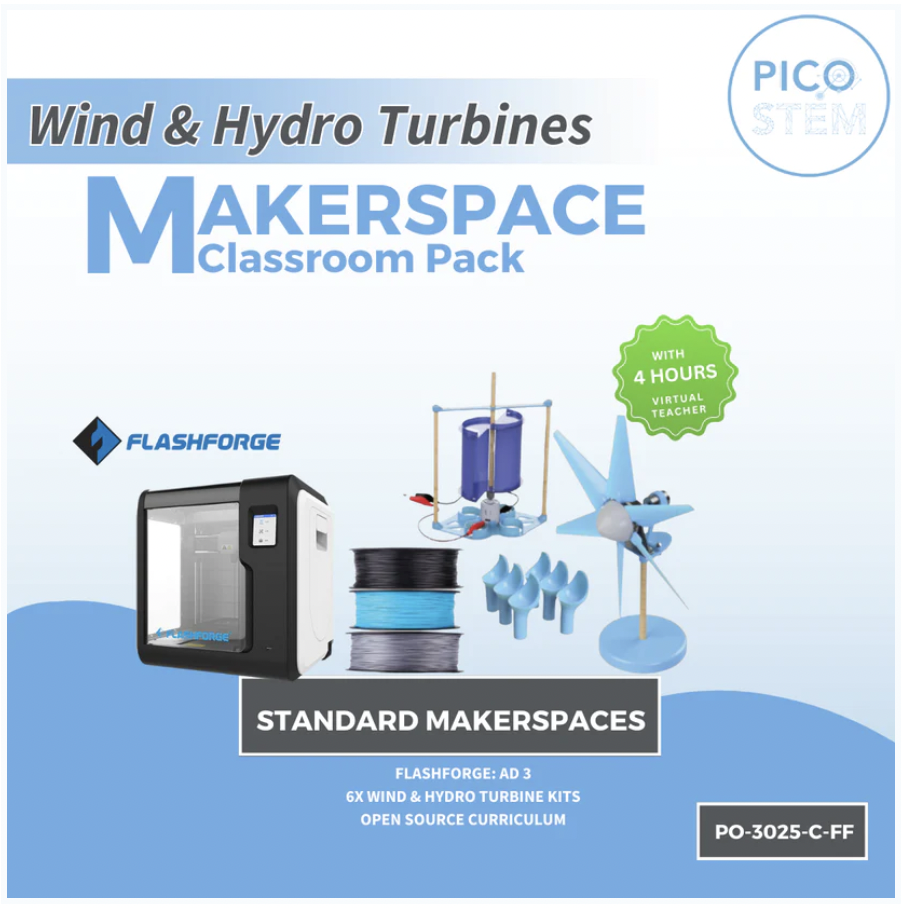 wind and hydro turbine STEM course with 3D printer