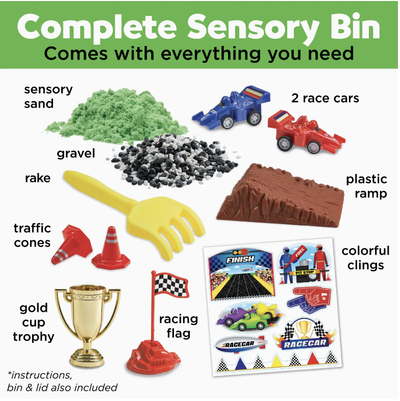 sensory bin race car theme